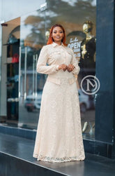 Elegant beige lace maxi dress